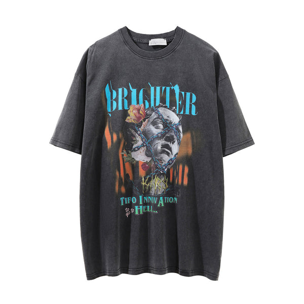 Camiseta Estampada de Manga Corta Estilo Europeo y Estadounidense para Hombre