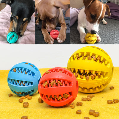 Teal rubber slow feeder dog toy ball with internal spikes for teeth cleaning and treat dispensing, 7cm size. - Image 2