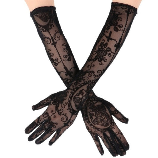 Guantes Largos de Encaje con Calavera para Disfraz de Halloween - Image 3