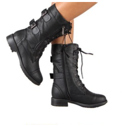 Botas Motociclista Mid-Caña con Hebilla y Tacón Cuadrado Bajo - Image 4
