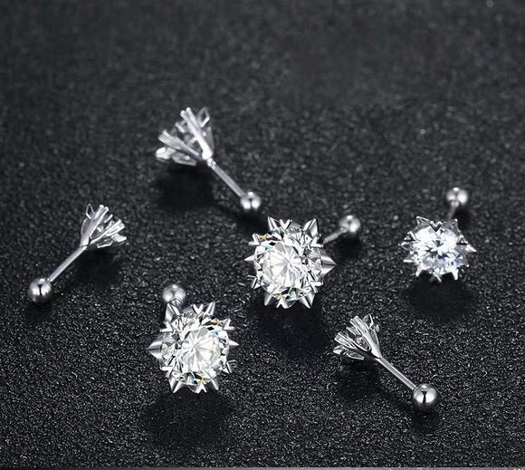Aretes de Diamante Moissanita Platino Importados Diseño Copo de Nieve