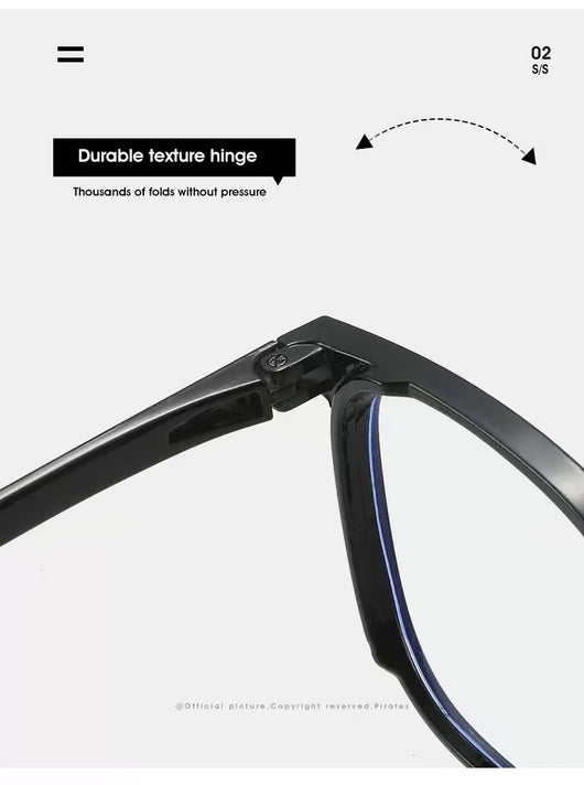 Full-frame trendy blue light blocking glasses with a transparent blue square frame and clear lenses. - Image 14