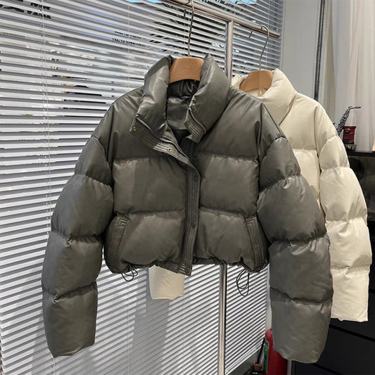 Chaqueta de Plumas de Pato Blanco con Cuello de Pie para Mujer