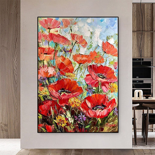 Cuadro Óleo Artesanal Flores Rojas - Pintura Moderna para Sala de Estar - Image 8