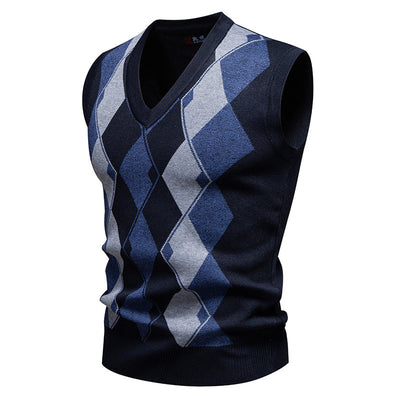 Suéter Tejido Jacquard para Hombre - Chaleco Cuello V - Image 3