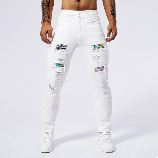 Jeans Rotos Delavados con Parches