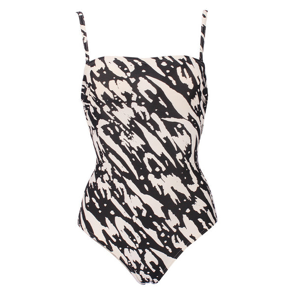Traje de Baño Enterizo Tipo Tubo con Hombros Triangulares Negro y Blanco - Image 5