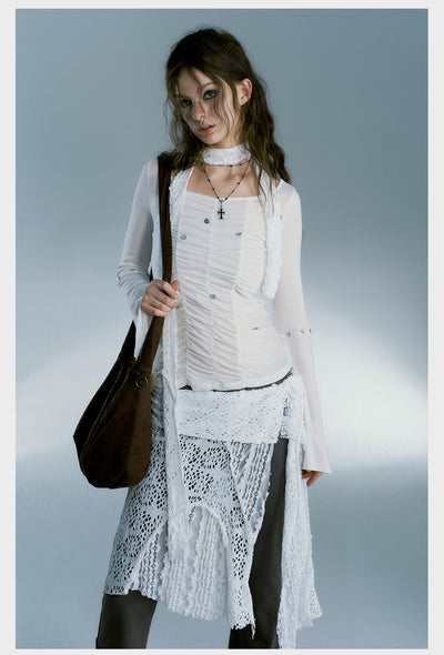 Falda Romántica Blanca Street Style - Image 4