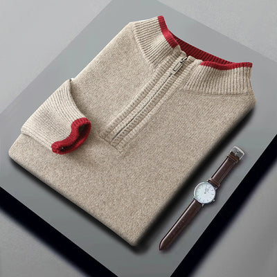 Suéter de Lana Gruesa para Hombre con Cuello Mock Neck Bicolor - Image 4