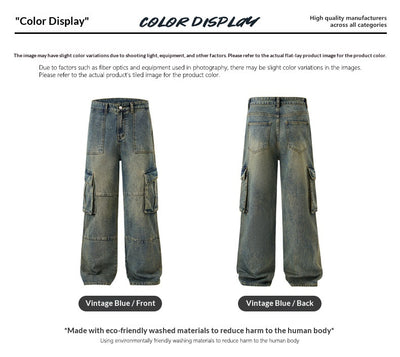 Pantalones Vaqueros Vintage Estilo Americano con Múltiples Bolsillos - Image 10