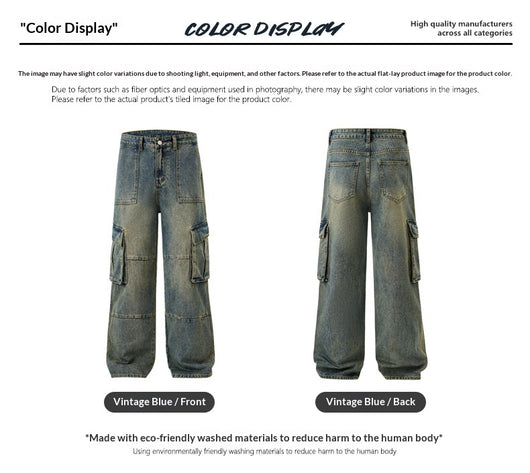 Pantalones Vaqueros Vintage Estilo Americano con Múltiples Bolsillos - Image 10