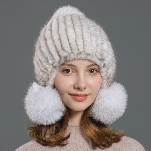 Gorro Coreano con Pompón de Piel de Zorro para Mujer - Image 17