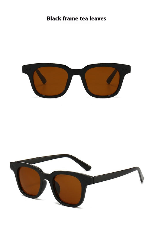 Black frame square sunglasses with light blue lenses, angled on a white background. - Image 20