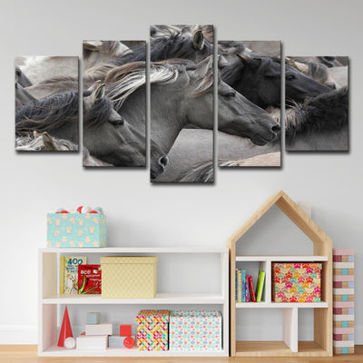 Cuadro Decorativo Grupo de Caballos Gris y Negro - Set de 5 Piezas para Sala y Dormitorio - Image 15