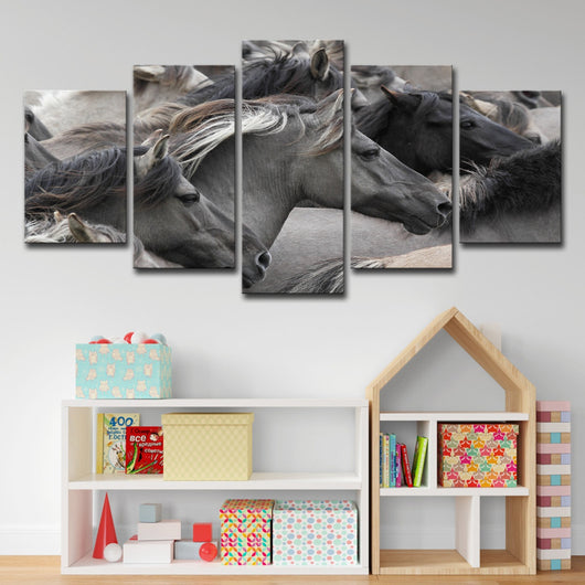 Cuadro Decorativo Grupo de Caballos Gris y Negro - Set de 5 Piezas para Sala y Dormitorio - Image 15