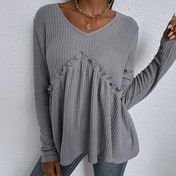 Blusa Casual Cuello Redondo Gris Manga Larga Diseño Asimétrico