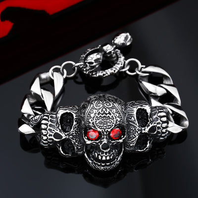 Pulsera Calavera Gabala de Acero Titanio con Incrustaciones de Gemas para Hombre - Image 4
