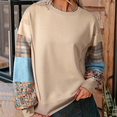 Suéter Pullover Casual para Mujer con Estampado de Parches en Mangas - Image 8