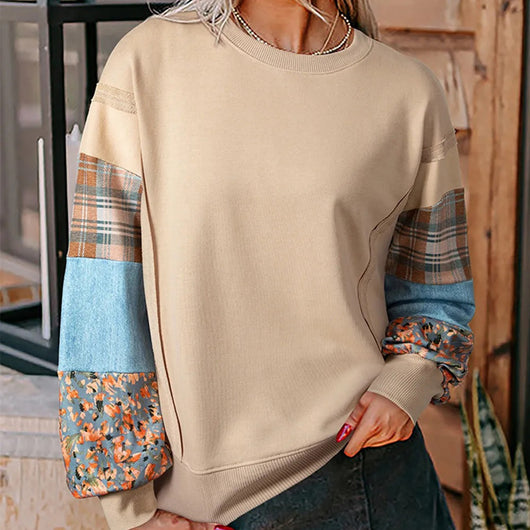 Suéter Pullover Casual para Mujer con Estampado de Parches en Mangas - Image 8