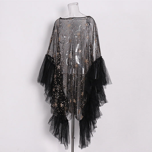 Blusa con Lentejuelas y Mangas Volantes - Protección Solar