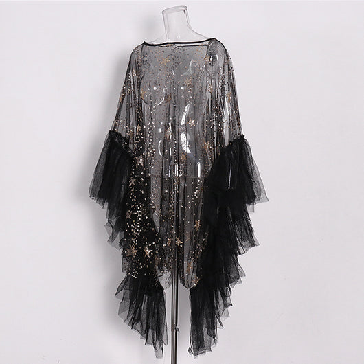 Blusa con Lentejuelas y Mangas Volantes - Protección Solar