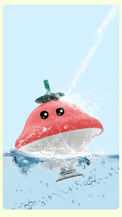Red and white mushroom-shaped cat toy with cartoon eyes, a green loop, and a suction cup base, showing dimensions. - Image 13