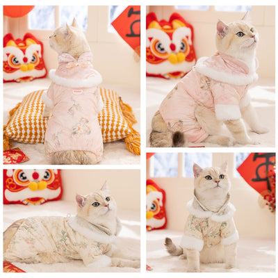Mono Acolchado para Perros Pequeños Estilo Tang Floral Chino - Ropa de Invierno - Image 36