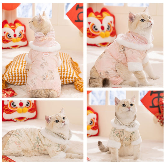 Mono Acolchado para Perros Pequeños Estilo Tang Floral Chino - Ropa de Invierno - Image 36