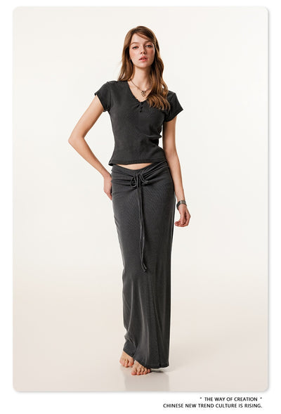Blusa Retro Americana Slim Fit Cuello V Manga Corta - Image 8