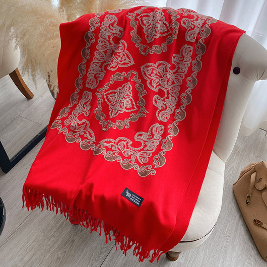 Chal Bordado Reversible de Lujo con Borlas - Abrigo Versátil para Todas las Estaciones - Image 10