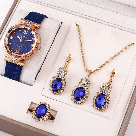 Juego de 4 Piezas: Reloj de Cuarzo Elegante con Cinturón de Diamantes para Mujer - Image 8