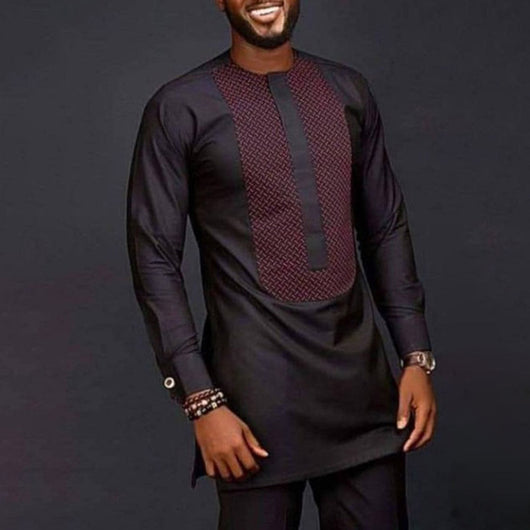 Conjunto de Moda Étnica Africana para Hombre - Camisa Estampada y Pantalón Liso - Image 6