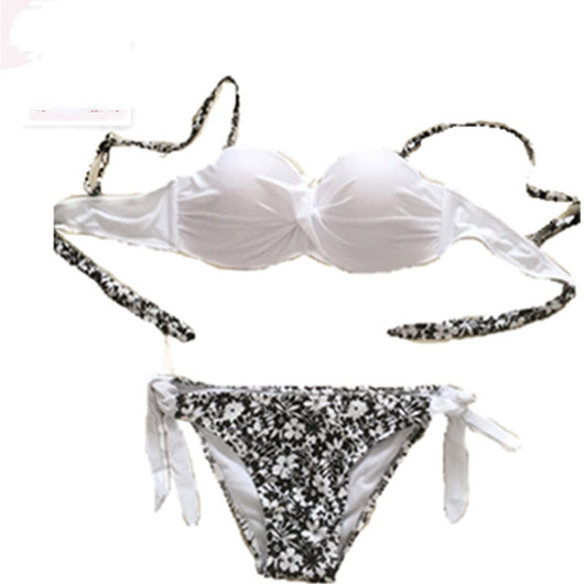 Bikini Fruncido con Costuras de Contraste y Estampado Floral - Image 4