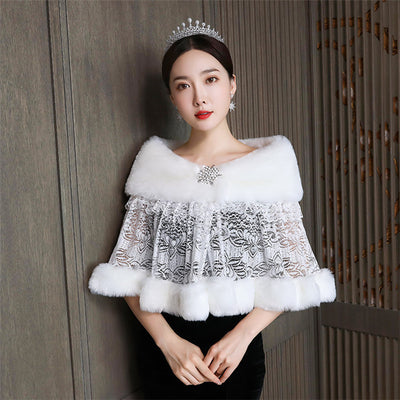 Chal Nupcial Acolchado con Pelaje - Chaqueta Térmica para Vestido de Novia