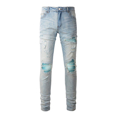 Jeans Azul Cielo Desgastado con Roturas Vintage para Hombre - Image 4