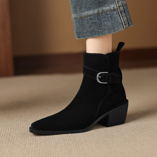 Botas de Ante con Tacón Grueso y Forro Polar para Otoño-Invierno - Image 3