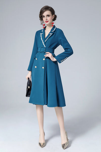 Vestido Ejecutivo Doble Botonadura con Cinturón Ajustado para Mujer - Image 19