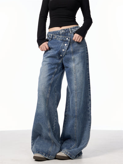 Pantalones Vaqueros Rectos Azules Cintura Alta Pierna Ancha Efecto Desgastado - Image 12