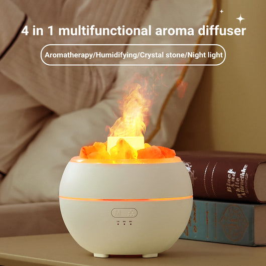 White spherical aromatherapy machine with glowing salt stones and a simulated flame effect on a white background. - Image 5