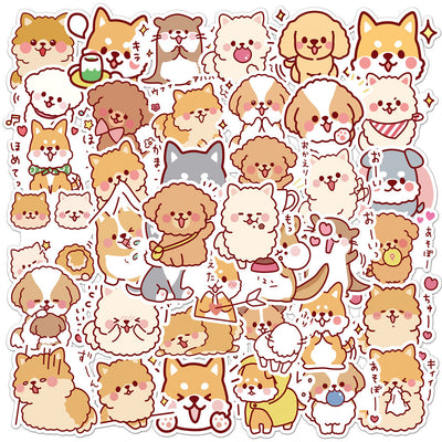 50 cute dog graffiti stickers featuring various cartoon dog breeds like Shiba Inu, Pomeranian, and Corgi. - Image 6