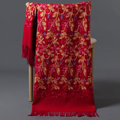 Bufanda Invernal Roja Bordada para Mujer - Flores de Primavera - Image 7