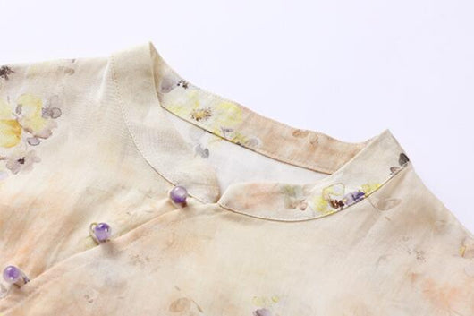 Vestido Cheongsam Literario Mejorado con Cuello Mao y Estampado para Mujer - Image 11