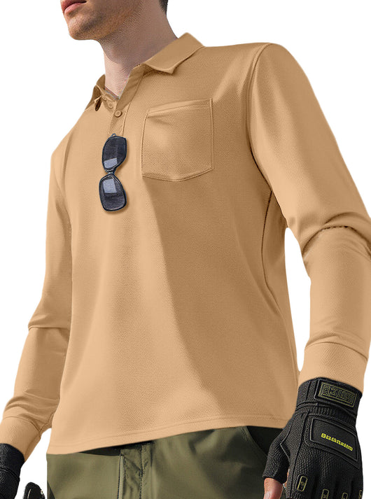 Polo Manga Larga Secado Rápido Color Sólido para Hombre - Image 6