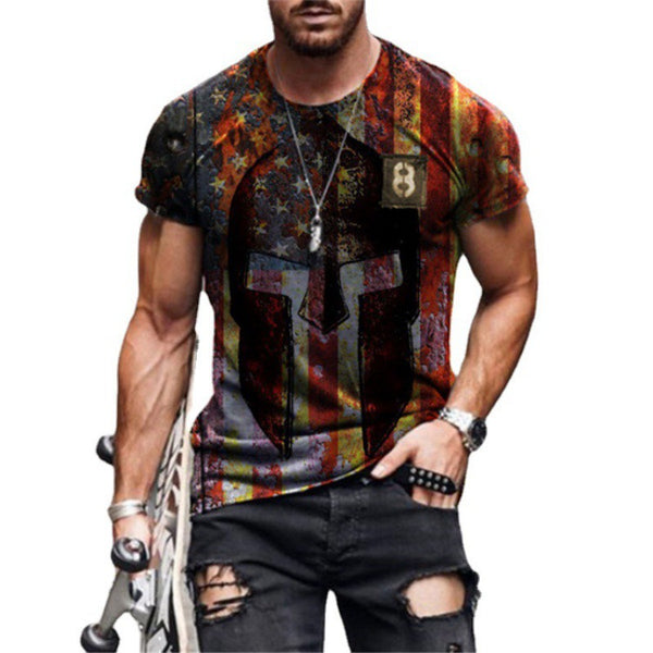 Polera Retro Cuello Redondo con Estampa Bandera de Estrellas