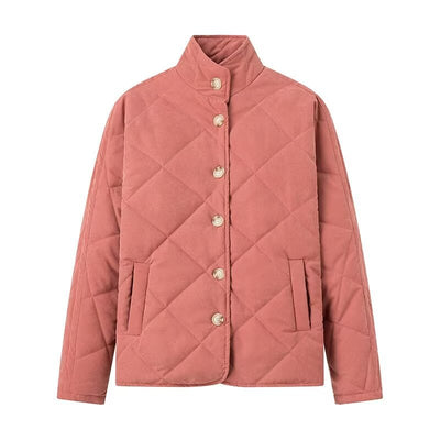 Abrigo Acolchado de Algodón con Cuello Alzado y Diseño Rombo Europeo - Image 4