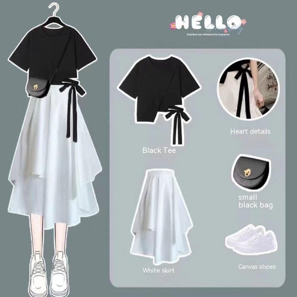 Conjunto Camiseta y Falda Suelta Estilo Coreano