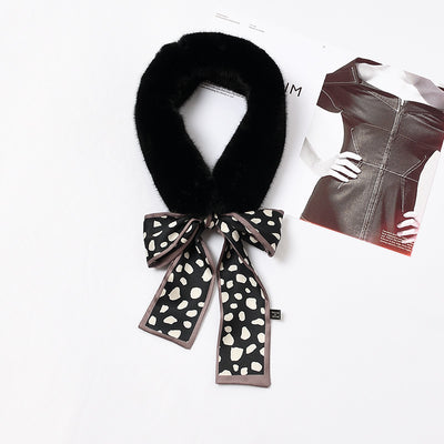 Collar de Lazo de Piel de Conejo Sintético con Moño Elegante - Image 5