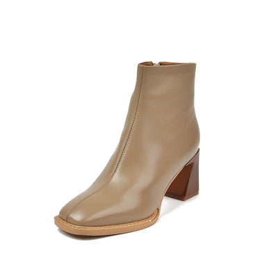 Botas Cortas de Tacón Cuadrado con Forro de Terciopelo - Tono Nude - Image 12