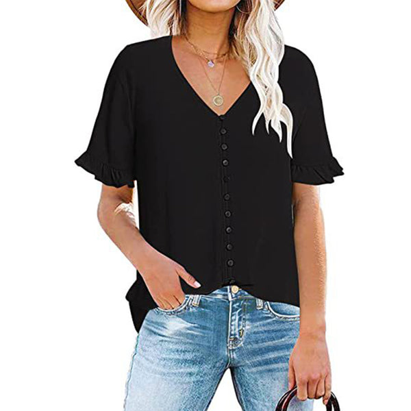 Blusa Ejecutiva con Volantes y Cuello en V - Image 4