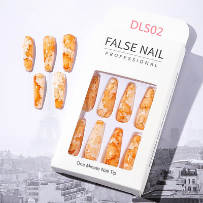 Uñas Postizas Largas con Patrón Mármol y Acabado Brillante Estilo Europeo - Image 16